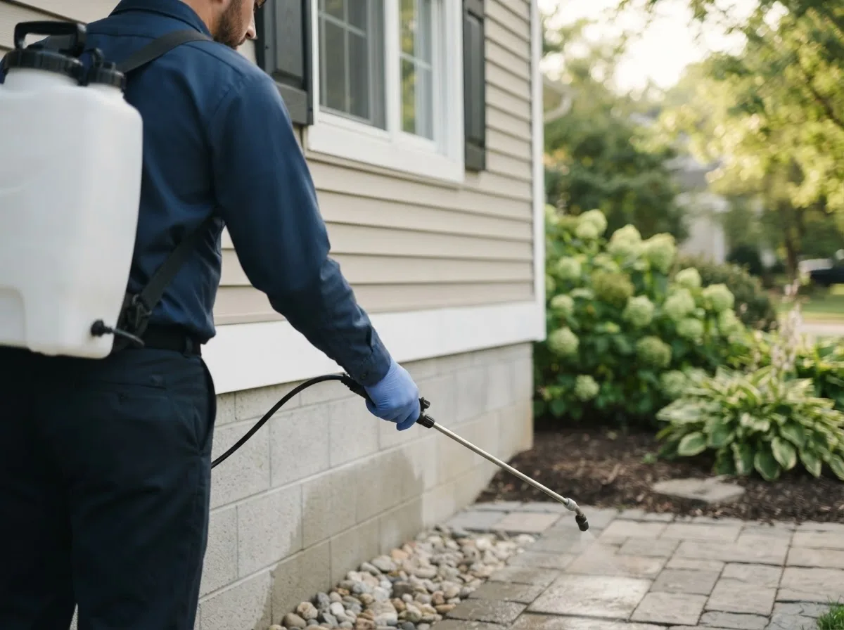 Pest control technician inspecting a home in Michigan City, IN